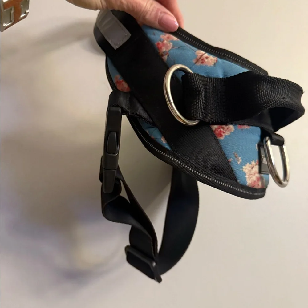 ShawnCo Floral Dog Harness Medium Blue Adjustable No Pull Pet Harness